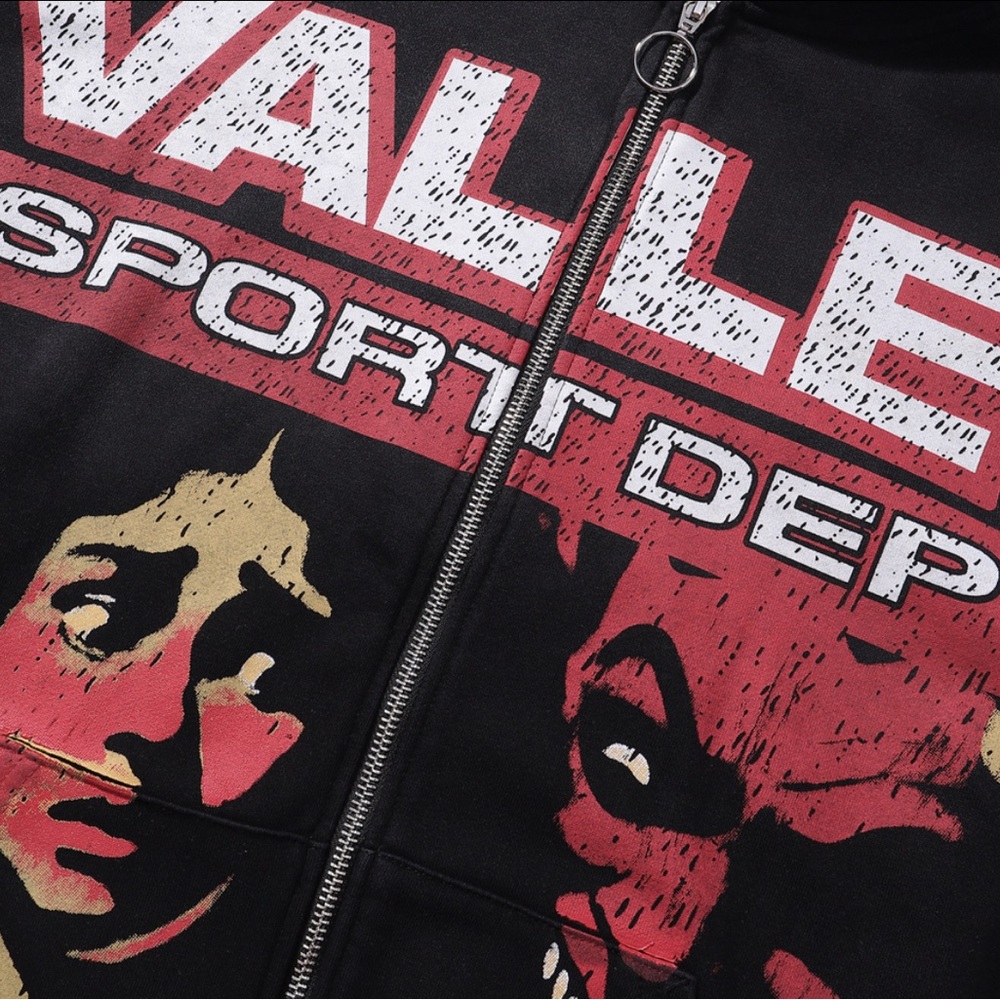 Black Graphic Zip-Up Hoodie